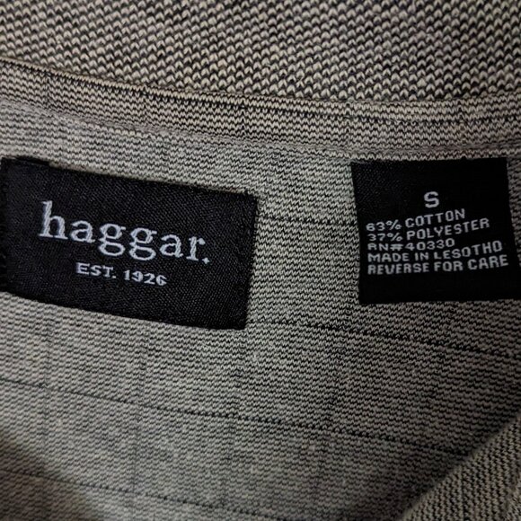 Haggar Men Shirt Short-sleeve Knit Button Neck Pullover Light Grey Pattern, S - Picture 4 of 4